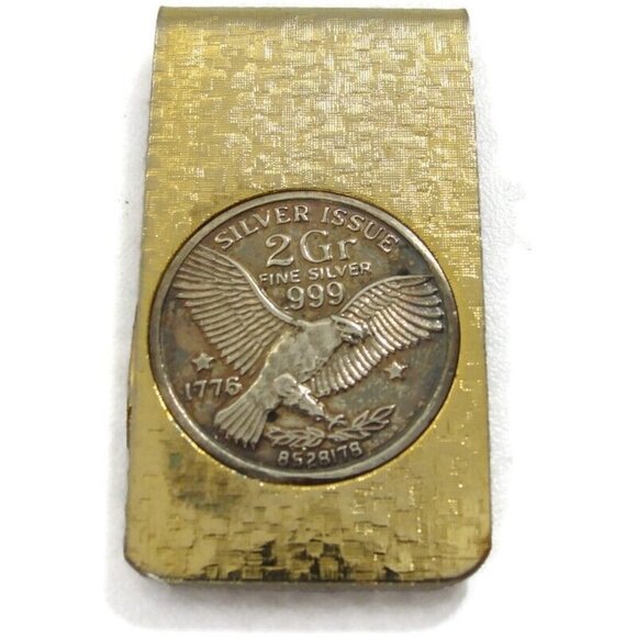 Vintage 2 Gram Fine Silver Coin Money Clip Men Wallet ID Credit Card Holder - Picture 3 of 9